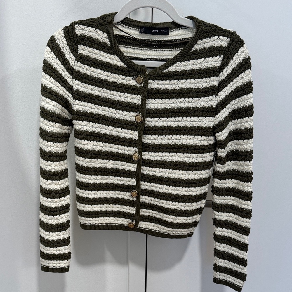 Mango Black and White Striped Cardigan